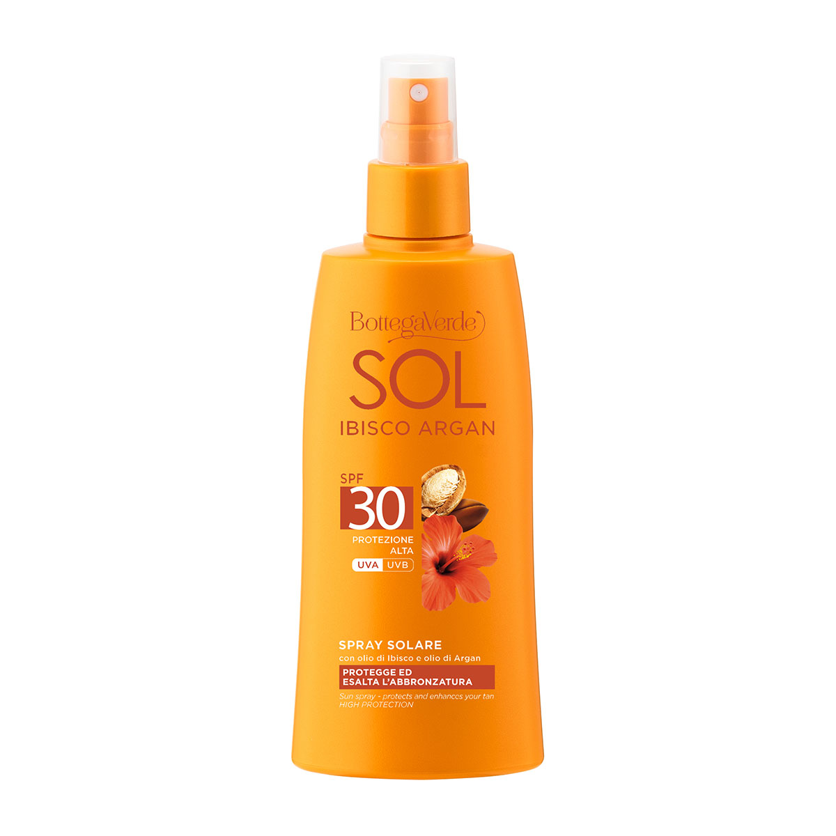 Spray pentru corp, protejeaza si ajuta la intensificarea bronzului, cu ulei de hibiscus si cu ulei de argan, SPF 30