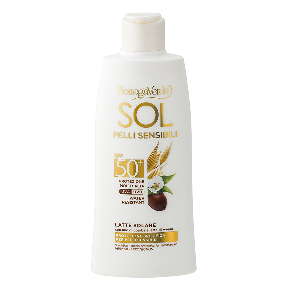 Lapte pentru plaja cu ulei de jojoba si lapte de ovaz, SPF50, rezistent la apa