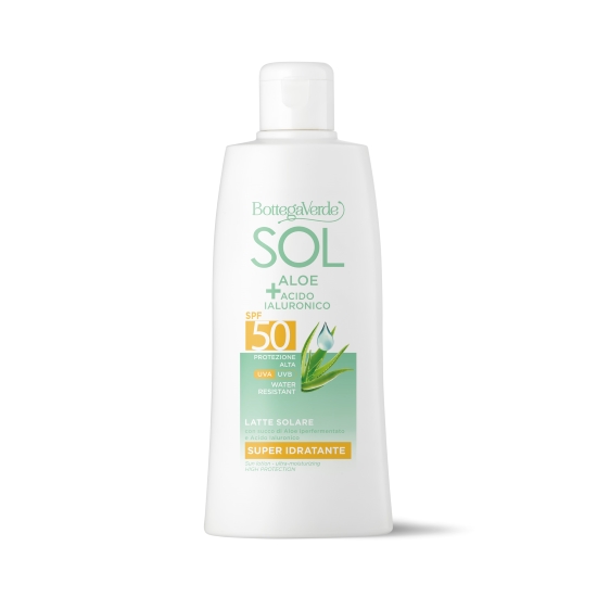 Lapte de corp cu protectie solara cu suc de Aloe hiperfermentat si Acid Hialuronic, SPF 50 - Sol Aloe + Acido Ialuronico, 200 ML