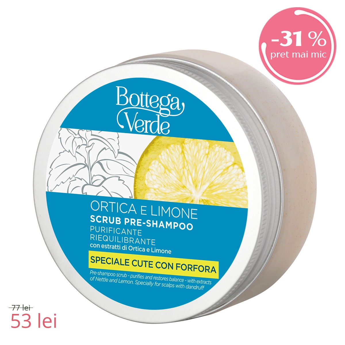 Scrub pre-samponare, purificant, cu extract de urzica si lamaie - Ortica e Limone, 150 ML - Ortica e Limone, 150 ML