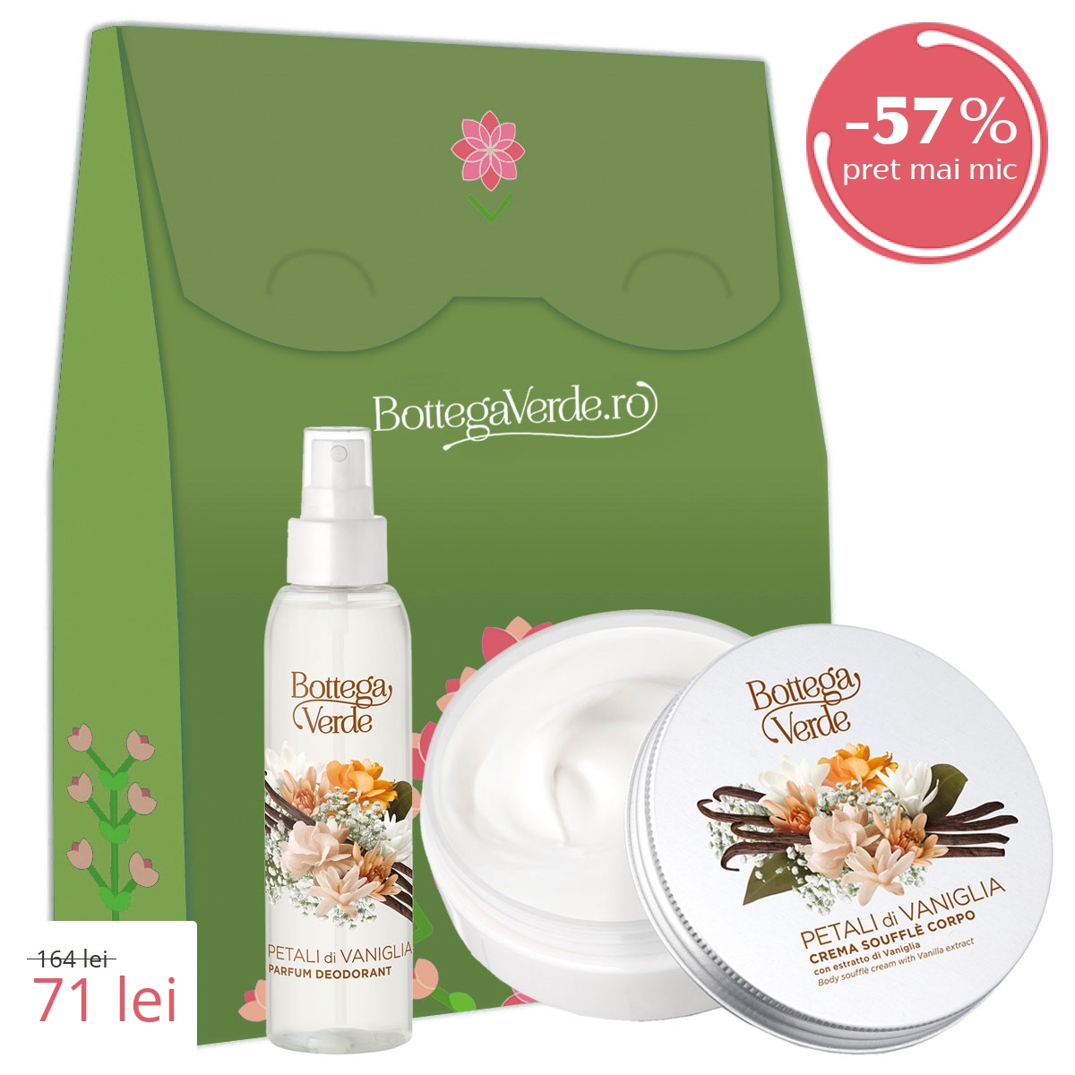 Set cadou femei ingrijire corp cu aroma de vanilie - Petali di Vaniglia, 150 ML + 125 ML - Petali di Vaniglia, 150 ML + 125 ML